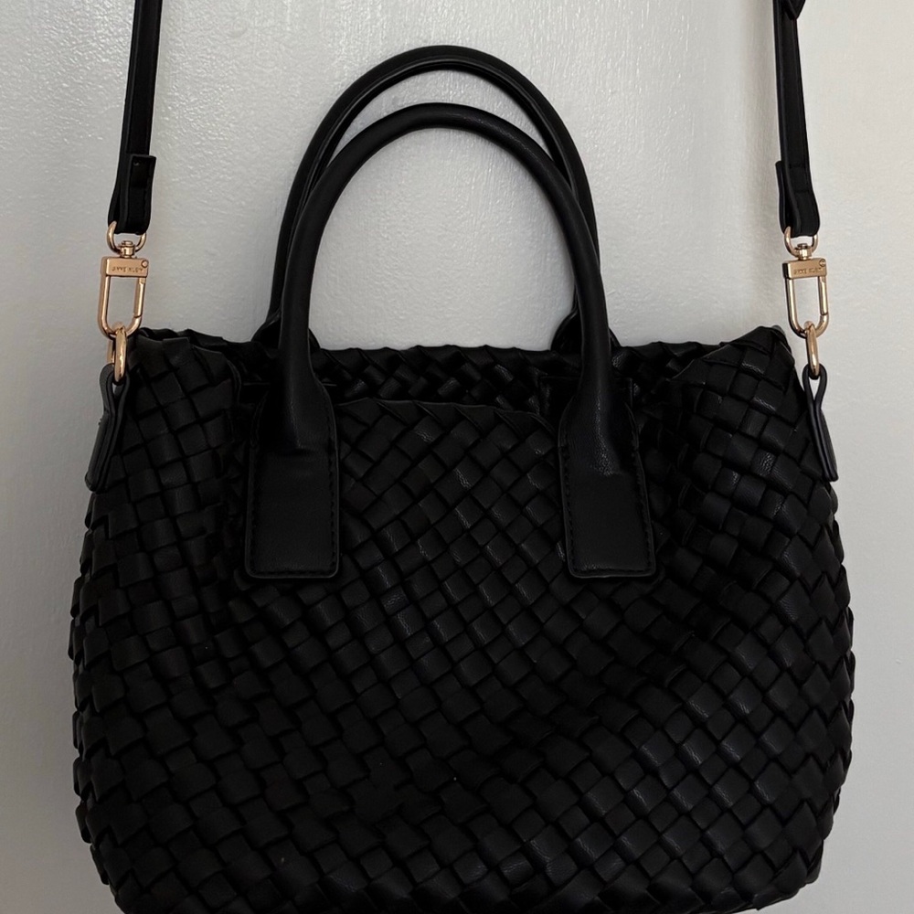 Anne Klein Elegant Black Leather  Woven Handbag